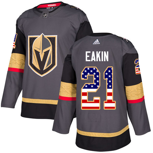 Adidas Golden Knights #21 Cody Eakin Grey Home Authentic USA Flag Stitched NHL Jersey - Click Image to Close